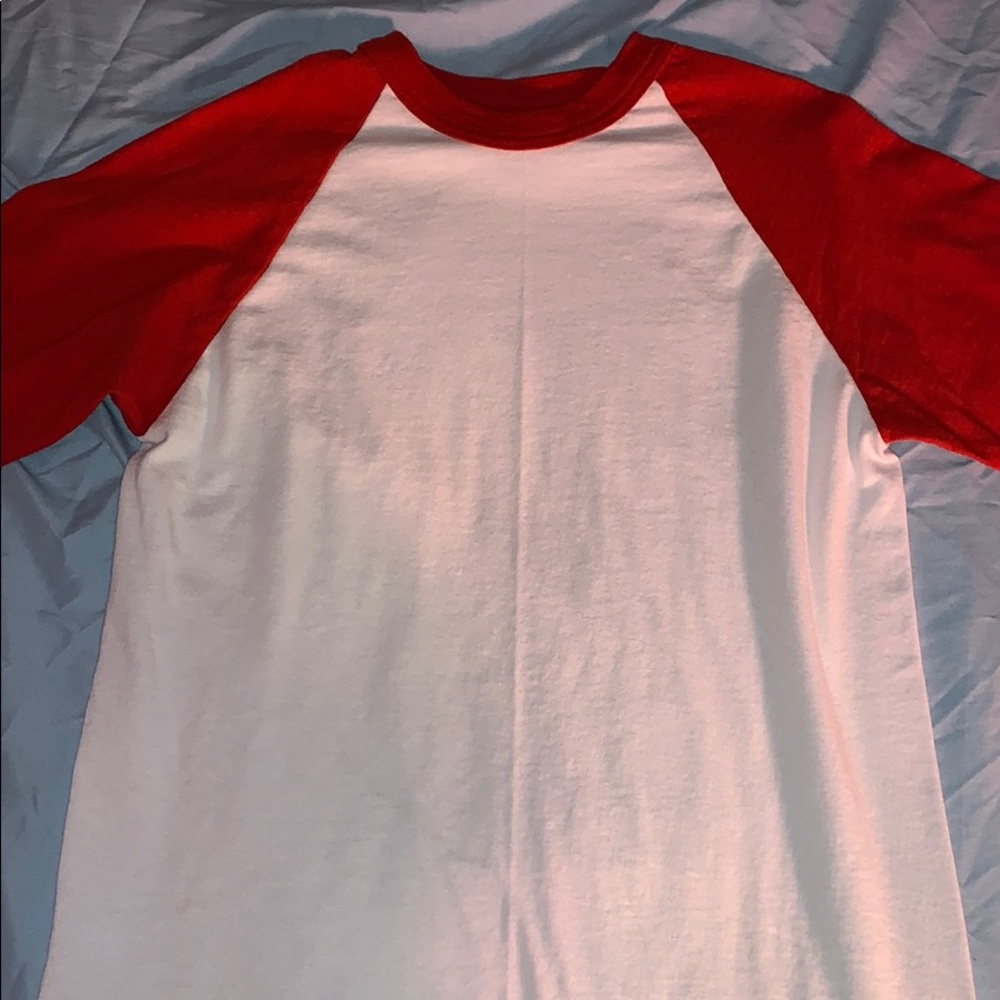red and white mid sleeve t shirt